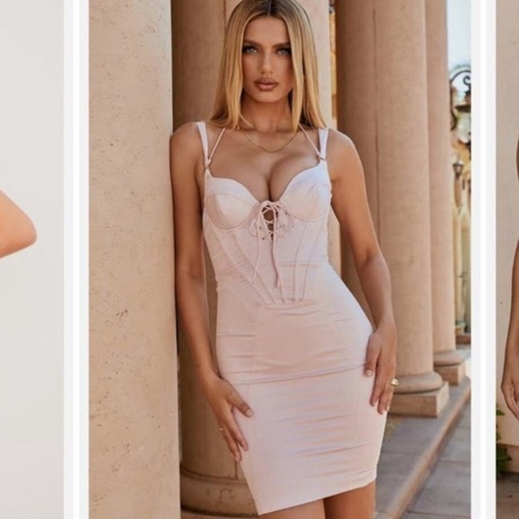 HOUSE OF CB Marsha Ballet Pink Satin Corset Bodycon Mini Dress XS - Picture 4 of 15